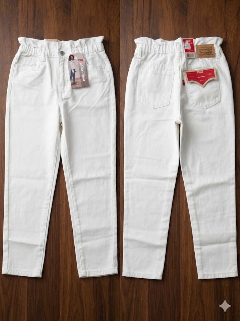 NWOT Levi's White High Loose Paperbag Jeans With Elastic Waist